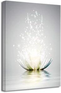 LZIMU Zen Canvas Wall Art White Lotus Flower Bloom in Water Picture Prints Wall Decor Framed Grey Painting for Yoga Spa Meditation Spiritual Room Decor (12x18in (30x45cm), Zen Artwork-3)