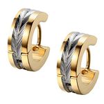 Flongo Men's Womens Biker Stainless Steel 4mm Wide Gold Vintage Huggie Hinged Stud Hoop Earrings