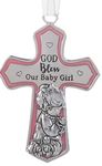 Ganz U.S.A, LLC Ornate Crib Cross Decor with Ribbon Baby Girl for Baptism, Christening, Baby Shower God Bless Our Baby Girl