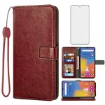 Compatible with Consumer Cellular ZMAX 5G / ZTE ZMAX 5G Z7540 Wallet Case Tempered Glass Screen Protector and Leather Flip Cover Card Holder Stand Cell Accessories Phone Cases for Women Men Brown