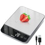 Etekcity 10kg Digital Kitchen Scales,Waterproof, USB Rechargeable Food Scales with LED Display,Hold&Tare Function for Cooking,Weight Loss,Stainless Steel