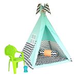 Play Tents Teepee (90 X 90 X 110 Cm) Tent With 2 Star Shape Cushions Free, Double Layered Floor Mat, Washable Foldable Play Tent, Natural Cotton Canvas Teepee Indoor or Outdoor Play Tent (Color-Green)