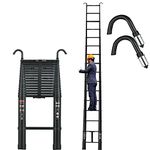 6.2M Telescoping Ladders with 2 Hooks, Heavy Duty Aluminum Collapsible Ladder Load 330 LBS Capacity, Non-Slip Feet, Extension Ladders Applicable to Household and Outdoor Working (Black)