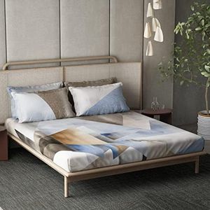 Ddecor Cotton Double Bed Sheet Set with 2 Pillow Covers (274 CM X 274 CM, Blue) Digital Print Abstract, 136TC GSM