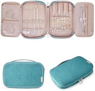 BAGSMART Travel Jewelry Case, Jewelry Organizer for Women Zipper Rings Holder Storage Pouch for Rolls Necklaces,Stud Earrings,Bracelets,Teal