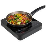 Abode Single Induction Hob Portable Digital Touch Control 2000W Single Electric Cooker – Plug In & Go 10 Heat Settings 3 Hour Timer Black - Safety Lock AINDH1001 (Single)