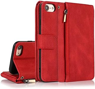 GoshukunTech for iPhone 6/6s Case,for iPhone 7/8/iPhone SE 2020/iPhone SE 5G 3rd Gen Wallet Case[ 8 Card Slots & 1 Zipper Coin Purse] Leather Wallet Flip Cover with Wrist Starp,-Red