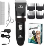 Pet Union Professional Dog Grooming Kit - Cordless Low Noise Dog Clippers for Grooming Thick Coats - All Pet Safe Cat Hair Trimmer - Pet Grooming Kit Includes Dog Hair Clippers, Nail Trimmer & Shears