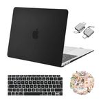 MOSISO Compatible with MacBook Air 13 inch Case M1 2021 2020-2018 A2337/2179/1932 Touch ID, Hard Shell Cover for MacBook Air M1 Case 13.3 &Keyboard Cover&Laptop Decals&Type C Adapter, Black