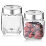 Treo by Milton Cube Storage Containers, Set of 2, Glass Jar with Air Tight Steel Lid, 580 ml each, Transparent Jars for Snacks, Pulses, Masala, Pickles, Cereals, Cookies, Dry Food