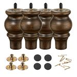 SHANJUE Wood Furniture Legs 5 inch Sofa Legs Set of 4 Round Brown Couch feet Sofa Replacement Parts for cabinets Coffee Tables footstools TV cabinets