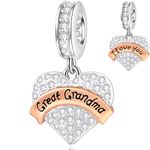 I Love You Great Grandma Charms Dangle fits Pandora Mothers Day Bracelet, 925 Sterling Silver Pave Clear CZ Great Grandmother Pendant Beads, Gifts for Granny/Nana/Retirement Mom