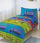 AuraHome ® Premium Cotton Mix Printed Children's Kids Road Works, Construction Vehicles, Trucks, Fire Engine Single Bed Duvet Cover and Pillowcase Set