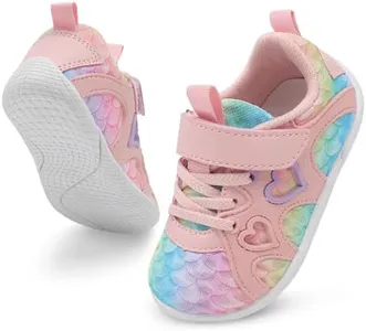 JIASUQI Toddler Shoes Girls Walking Shoes for Toddler Tennis Running Shoes Yellow Pink Size 6.5-7