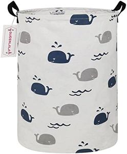 QUEENLALA Large Storage Basket,Laundry Hamper/Bathroom/Home Decor/Collapsible Round Storage Bin,Boys and Girls Hamper/Boxes/Clothing(Round-Blue Cute Whale)