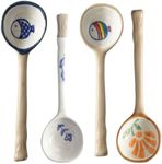 4 Porcelain Soup Spoons with Long Handles, Featuring Hand-Painted Designs Inspired by Japanese and Asian Styles | Round Shape Ideal for Enjoying Ramen, pho, Miso, Rice, and Other soups