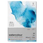 Winsor and Newton Watercolour Paper Pad, A4, 12 Sheets, 300 g/m�, Glue Bound, Cold Pressed, Acid , Mixture of 25 Percent Cotton and Cellulose Fibres, Natural White