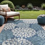 Beverly Rug Outdoor Rug 5x7 Modern Exotic Tropical Leaf Area Rugs for Indoor and Outdoor Patio Deck Porch Garden Water Resistant Washable Outside Carpet (5 x 7 Blue)