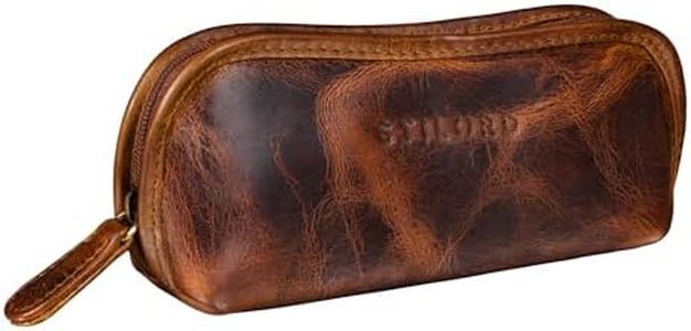 STILORD 'Glasgow' Glasses Case Leather for Reading Glasses Sunglasses Day Glasses Case with Zip Case Protective Glasses Genuine Vintage Leather, Kara - Cognac, S