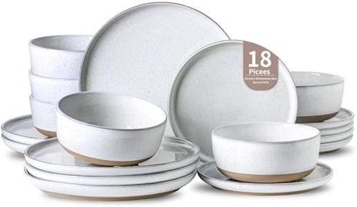 Hasense Plates and Bowls Sets, 18 Pieces Modern Porcelain Dishes Sets Service for 6, Stoneware Dinnerware Sets with Speckled Pattern, Scratch Resistant Microwave and Dishwasher Safe, White