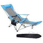 Livhome Camping Chairs Folding Recliner Chair Adjustable with Detachable Footrest Headrest Cupholder Pocket Lightweight Portable Reclining Camp Chair Fold up Chair for Outdoor Beach Garden (Blue)