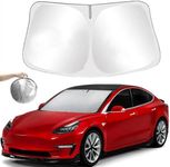 Car Windshield Sun Shade for Tesla Model 3/Y X.S,H HOME-MART Portable Folding Strong UV&Heat Resistant Sun Blocker- Keeps Car Cool,Universal Windshield Cover Sun Shade Fit(56 x 37inch)