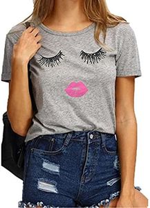 BLACKMYTH Women Summer Funny Print Short Sleeve Top Tee Graphic Cute T-Shirt Grey Medium