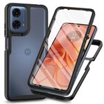 Dfjhure for Motorola Moto E14 Case Moto G24 / G04 Phone Case Built-in Screen Protector Full Body Shockproof Protection Cover tylish Bumper Transparent Back Phone Cover- Black