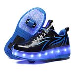 Unisex Kids LED USB Rechargeable Colorful Lights Trainer Roller Skates Shoes with Double Wheels Retractable Lightweight Outdoor Sports Cross Trainers Gymnastic Running Sneakers for Boys Girls