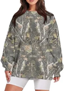 Camo Crewneck Sweatshirt Women,Lightweight Sweatshirts For Women Casual Long Sleeve Maple Leaf Print Women'S Fashion Hoodies & Sweatshirts Plus Size Fall Cotton Camo Shirt Winter Clothes Green M