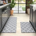 DEXI Kitchen Rugs Set 2 Piece, Non-Slip Waterproof Kitchen Mat, Anti Fatigue Comfort Floor Mat, Easy Clean Kitchen Floor Mats, 17"x29"+17"x59", Grey