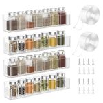 PMMASTO Adhesive Spice Rack Organizer for Cabinet, Acrylic Spice Rack Wall Mount, Space-Saving Spice Organizer Wall Spice Rack for Kitchen Cabinet, Cupboard, Countertopor Pantry Door (Clear - 4 PACK)