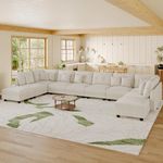 LLappuil Plush Corduroy Storage Modular Sectional Sofa, U Shaped Couches for Living Room, 10 Seater Sofas with 10 Throw Pillows, Beige