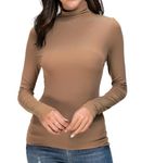 Womens Long Sleeve Mock Turtleneck Stretch Fitted Underscrubs Layer Tee Tops, 38218 Coffee, Medium