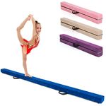 GYMAX 7FT/2.1M Folding Gymnastics Balance Beam, Professional Training Beam with Carry Handles, Solid Wood Base and Anti-slip Bottom, Floor Gymnastics Equipment for Home Gym Exercise (Blue)