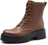 DREAM PAIRS Women's Lace up Combat Ankle Boots Fashion Lug Sole Platform Booties Shoes,Size 6.5,BROWN-PU,SDAB2442W