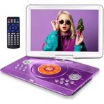 16.9'' Portable DVD Player with 14.1'' Large Swivel HD Screen, Kids DVD Players Portable with 6 Hrs 5000mAH Rechargeable Battery【Upgraded】, Sync TV, Support USB/SD Card, with Car Charge,Purple