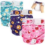 Pet Soft Washable Female Diapers (3 Pack) – Female Dog Diapers, Comfort Reusable Doggy Diapers for Girl Dog in Period Heat (Cute Flower, XL)