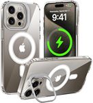 COOLQO Magnetic for iPhone 15 Pro Case, [Compatible with MagSafe] Built-in Stash Stand Phone Case for iPhone 15 Pro, Military Drop Protection Shockproof Cover for iPhone 15 Pro, Clear