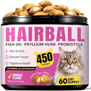 Hairball Treatment for Cats-Natural Coconut & Fish Oils for Smooth Passage & Relief，Cat Hairball Remedy Treats with Fiber & Enzymes Support Skin & Coat，Gut & Digestion Health , Chicken(60-Day Supply)