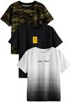 SHENHE Boy's 3 Piece Graphic Ombre Camo Print Short Sleeve Crewneck T Shirt Tee Tops White Black Green 9Y