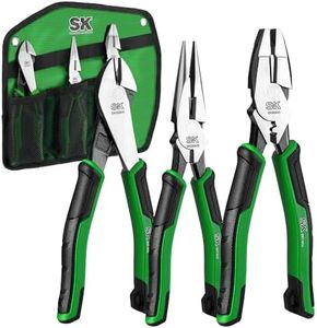 SK 3-Piece Pliers Set, 9.5-Inch Linesman Pliers, 8-Inch Diagonal Pliers, 8-Inch Needle Nose Pliers, Premium CR-V Construction, Ergonomic Non-slip Handle, with Rolling Pouch