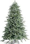 Goplus 8ft Artificial Christmas Tree, Feel Real Unlit Hinged Xmas Spruce Tree w/ 1658 Mixed PE & PVC Branch Tips, Metal Stand, Wintry Indoor Decoration for Holiday Festival