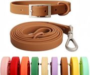 SOCOWVAKA Dog Collar Leash Set Adjustable Strong Dirt Resistant Deodorization waterproof dog collar Easy to Clean Soft Pet Collars Leashes for Large Medium Small Dogs (Brown, L)