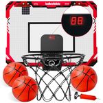 BELLOCHIDDO Basketball Hoop Indoor with Electronic Scorerboard - Mini Basketball Hoop for Kids and Adults and 3 Balls, Over The Door Basketball Hoop Indoor for Wall Bedroom and Office