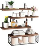 floating shelves，floating book shelves for wall,home decor, 4 sets of wall shelves, display shelf,Suitable for Bathroom, Living Room, Bedroom, Kitchen Hanging Storage Racks（Paulownia dark brown）