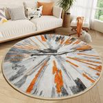 Large Round Area Rugs Living Room, Modern Non Slip Rugs For Bedroom, Abstract Watercolour Bloom Grey Orange Rug Carpet Living Room, Bedroom, Home Office Nursery Dorm Dining Table Diameter ∅ 200 cm