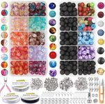 EuTengHao 878Pcs Lava Beads Chakra Beads Glass Crackle Beads Kit with Spacer Beads Jump Ring Jewelry Findings for Diffuser Essential Oils Yoga Bracelets Earrings Necklace DIY Jewelry Making Supplies