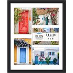 Icona Bay - 11x14 (28x36 cm) - Black Collage Picture Frame with Removable Mat for 5-4x6 (10x15 cm) Photos - Modern Style Wood Composite Frame - Wall Mount Only - Bliss Collection