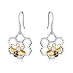 LUHE Honeycomb with Bee Stud Earrings 925 Sterling Silver Beehive and Bee Earrings for Women, Small, Sterling Silver, Cubic Zirconia